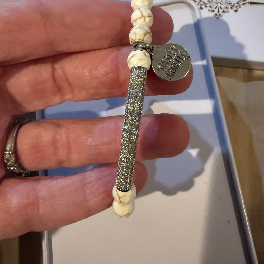 Kinsley Armelle Silver and Cream Mesh Charm Bracelet